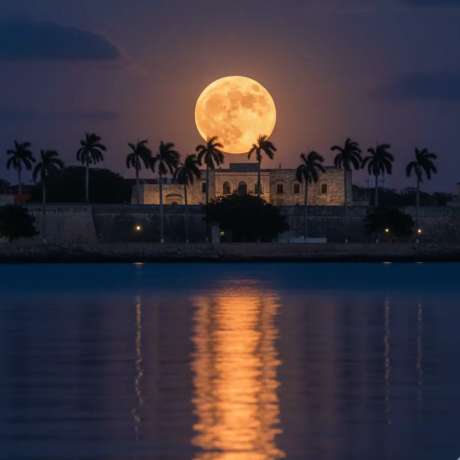 Moon phase over Santo Domingo, showcasing the natural beauty of the Dominican Republic