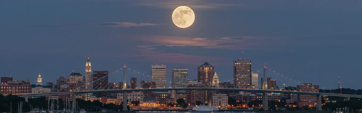 full-moon-over-bridgeport-at-dusk