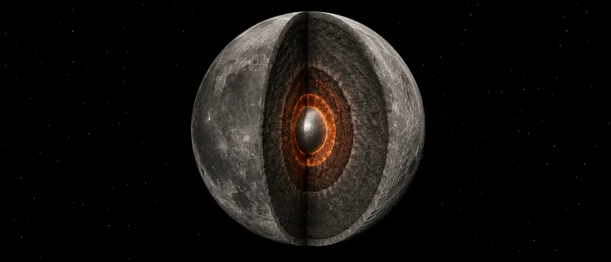 Cross-section diagram of the Moon's layers from crust to core