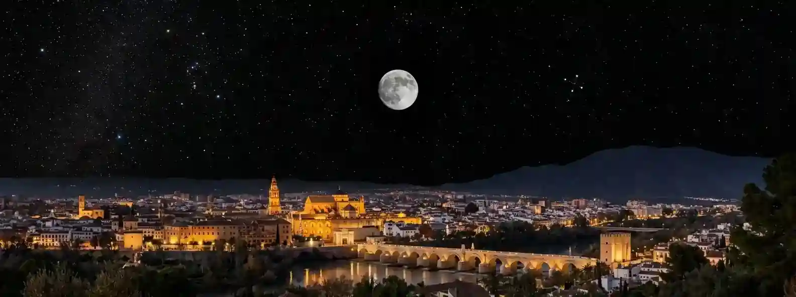 Cordoba, Spain-moonrise-over-city-skyline