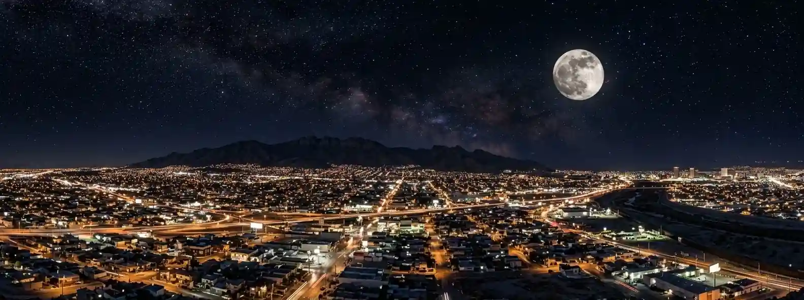 Juarez, Mexico-moon-phase-over-city