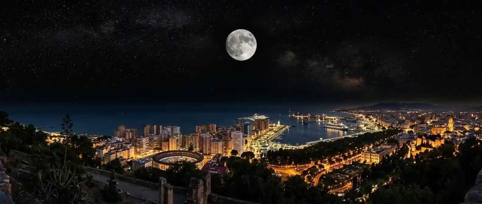 Malaga, Spain-harbour-view-moonrise