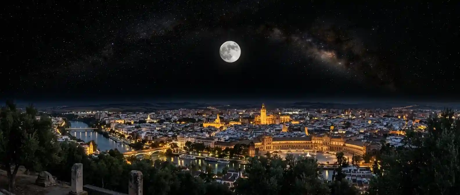moon-phase-Sevilla, Spain-skyline-with-moonrise