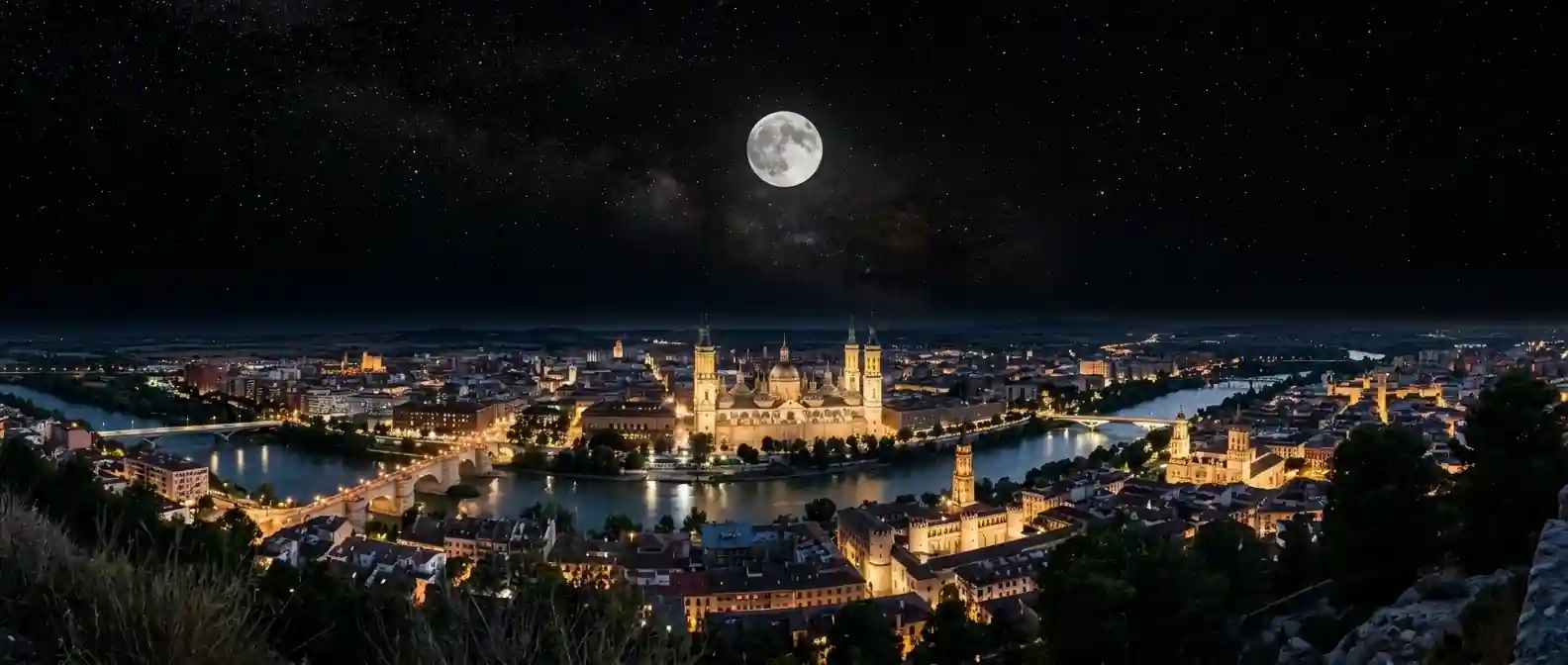 Zaragoza, Spain-skyline-with-moon