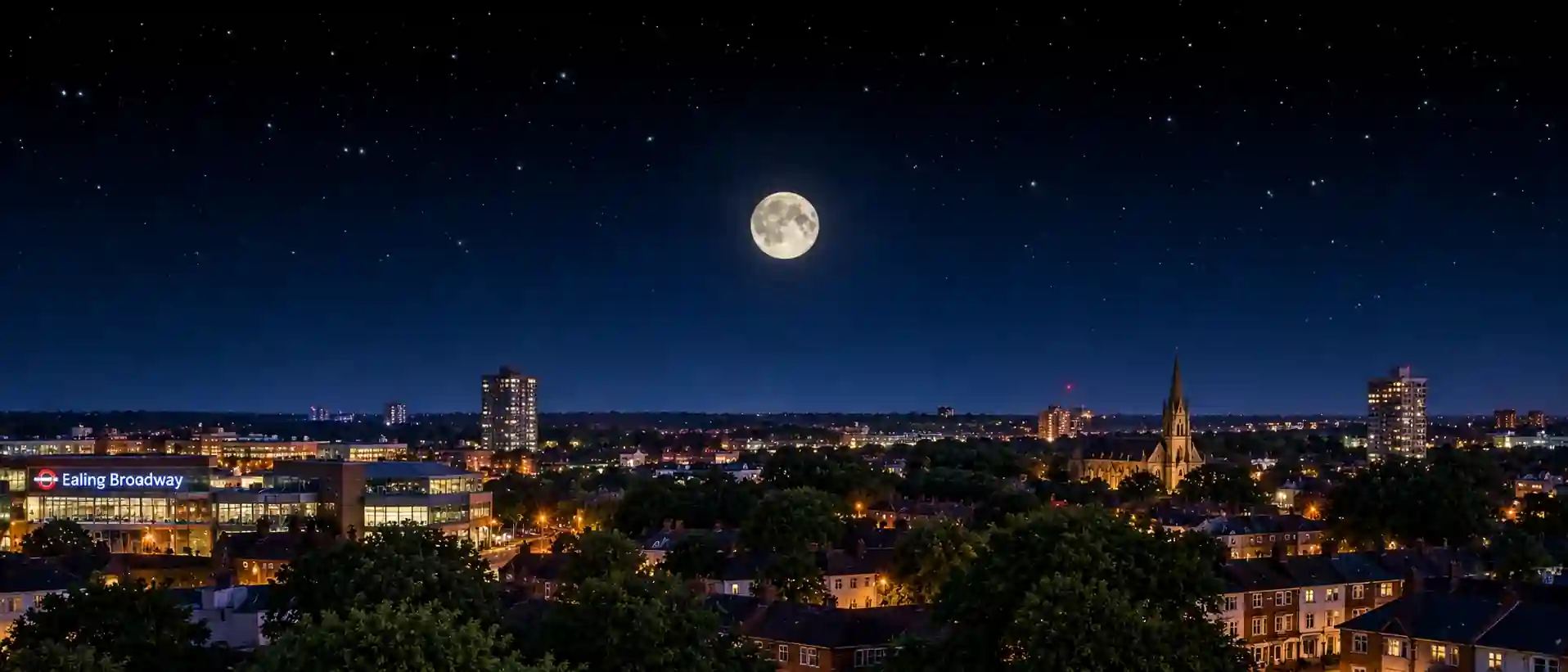 moon-over-city-of-Ealing, UK
