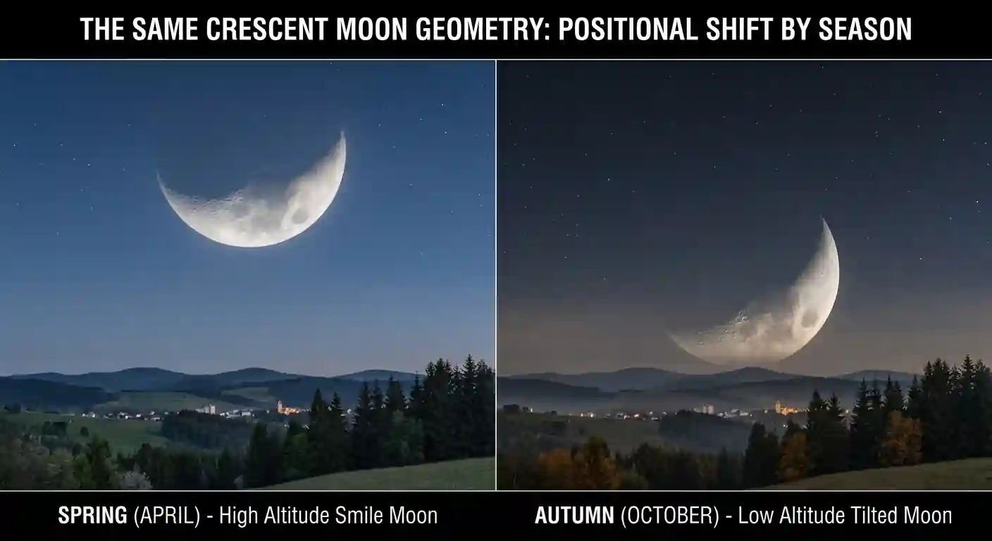 Same crescent geometry shown at two different times of year